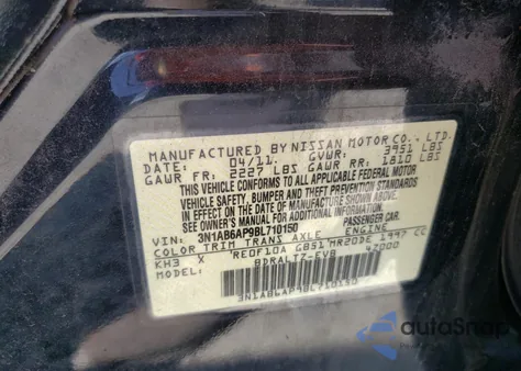 2011 Nissan Sentra 2.0 z USA, uszkodzony, nr VIN 3N1AB6AP9BL710150